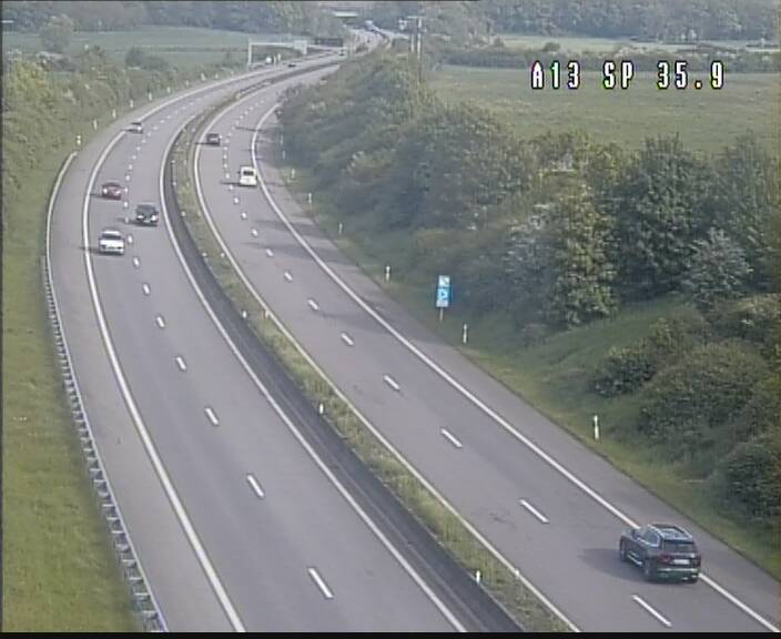Webcam trafic sur A13 à l'entrée ouest du tunnel Markusbierg à Remerschen. Vue orientée vers Mondorf-les-Bains.