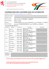 Formulaire "Coordination des chantiers sur les autoroutes"