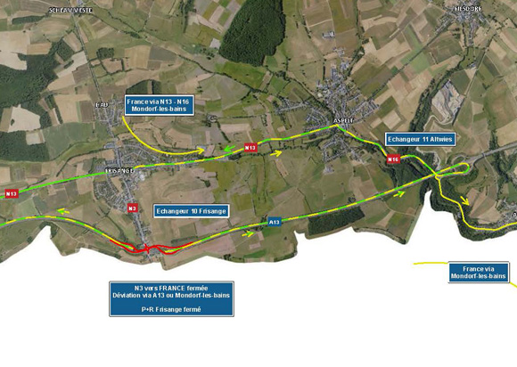 A13 + N3: Chantier dans le cadre des travaux du réaménagement du P+R Frisange (11-21.07.2025)