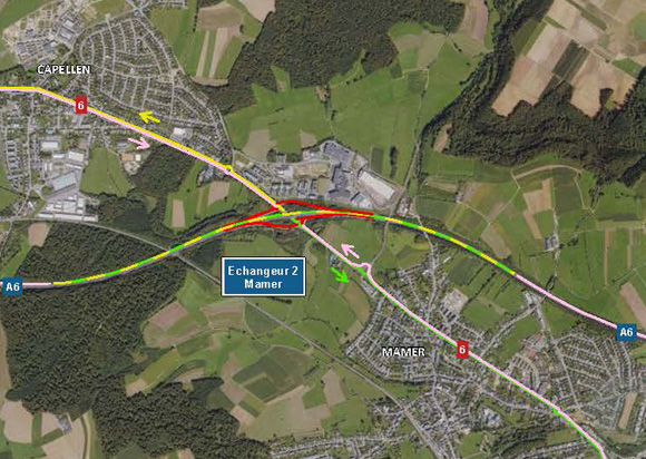 A6: Chantier entre l'échangeur Bridel et l'échangeur Steinfort (11-14.07.2025)