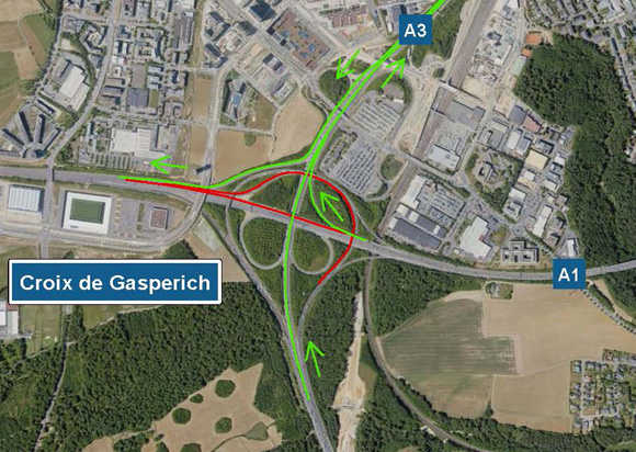 A1/A6 - Chantier sur la croix de Gasperich (19-22.09.2025)