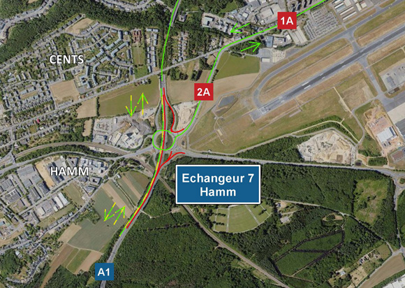 A1: Chantier entre la croix de Gasperich et l’échangeur Hamm (07-10.11.2025)