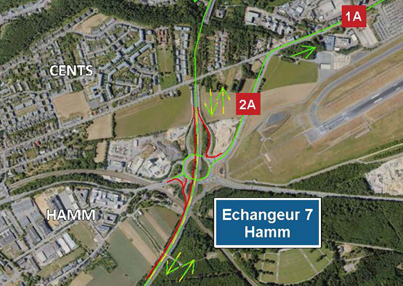 A1: Chantier entre la croix de Gasperich et l’échangeur Hamm / La circulation reste maintenue en mode bi-directionnel (14-17.11.2025)