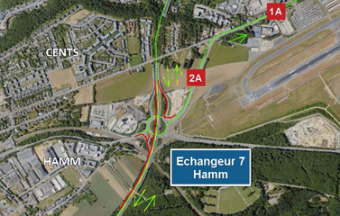 A1: Chantier entre la croix de Gasperich et l’échangeur Hamm / La circulation reste maintenue en mode bi-directionnel (14-17.11.2025)