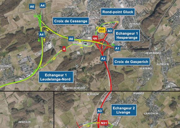 Chantier sur l’autoroute A3 entre la croix de Gasperich et la croix de Bettembourg (20-23.03.2026)