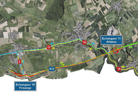 A13: Renouvellement de la couche de roulement entre l'échangeur Frisange et l'échangeur Altwies (19-22.06.2026)