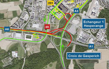 A6: Renouvellement de la couche de roulement entre la croix de Gasperich et la croix de Cessange (09-12.10.2026)
